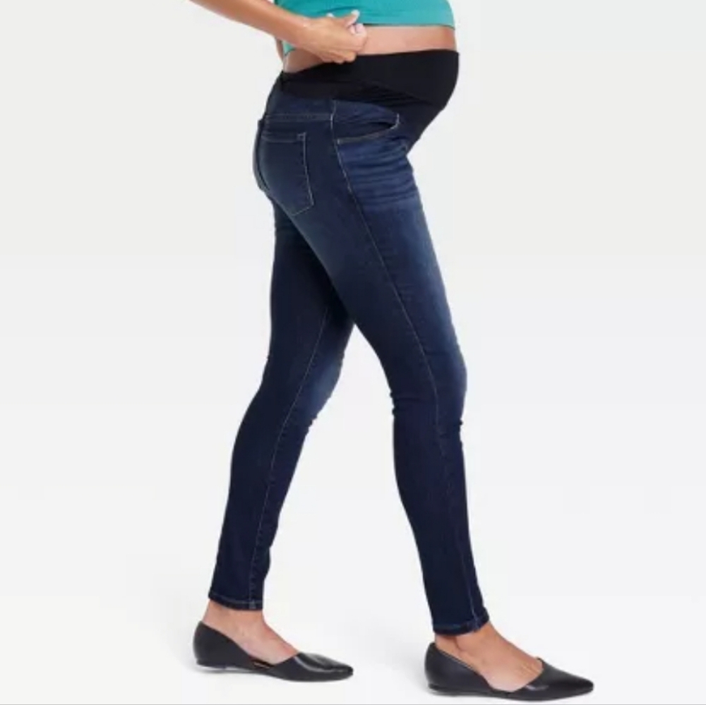 INGRID & ISABEL Over The Belly Dark Wash Skinny Maternity Jeans